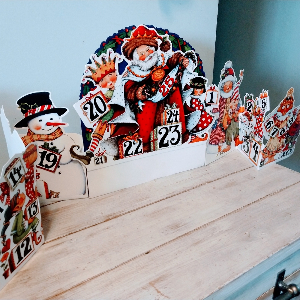 Vtg 1995 Countdown to Christmas Advent Calendar Santa Elves Snowman
